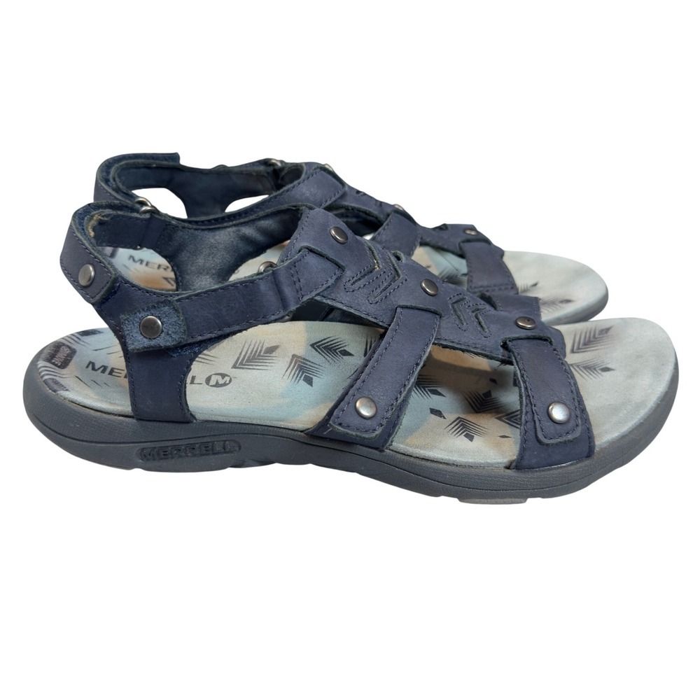 Merrell Adhera Strap Sandals Womens 9 Blue Leather Studded Backstrap Comfort - Picture 3 of 9